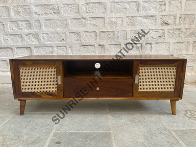 Mid Century Sheesham Wood Tv Cabinet With Rattan Cane Work! Home & Living:furniture:living