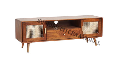 Mid Century Sheesham wood TV cabinet with rattan cane work !