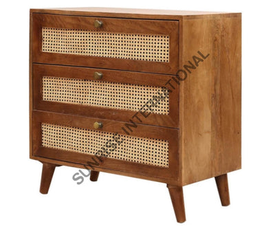 Mid Century Wooden Chest Of Drawer Cabinet With Rattan Cane Work ! Home & Living:furniture:living