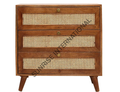 Mid Century Wooden Chest Of Drawer Cabinet With Rattan Cane Work ! Home & Living:furniture:living