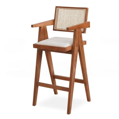 solid wood bar arm chair with rattan cane work