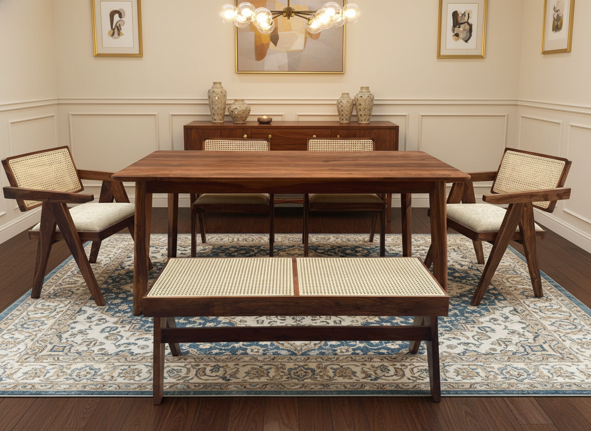 Solid wood dining table set with matching dining chairs