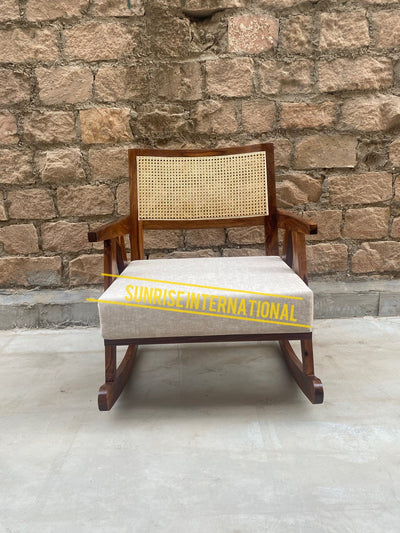 Mid Century Wooden Rocking Chair with rattan cane online in India - Best designs