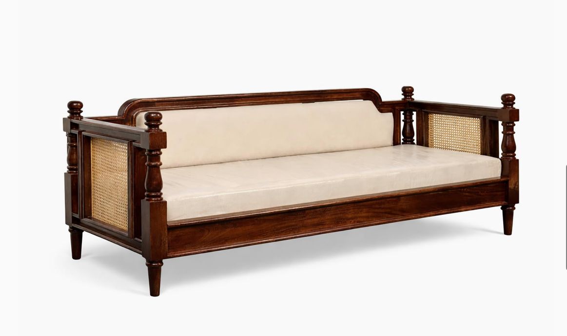 Mid Century designer wooden three, two, single sofa option with rattan cane sofa & cushion