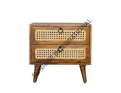 Mid Century Sheesham Wood Bedside Cabinet With Rattan Cane Work ! Home & Living:furniture:living