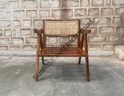Mid Century sheesham wood leisure accent arm chair with rattan cane work & seat cushion! Home & Living:Furniture:Living