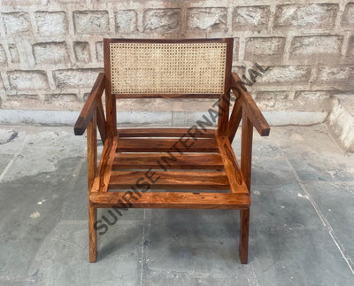 Mid Century sheesham wood leisure accent arm chair with rattan cane work & seat cushion! Home & Living:Furniture:Living