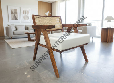 Mid Century sheesham wood leisure accent arm chair with rattan cane work & seat cushion! Home & Living:Furniture:Living