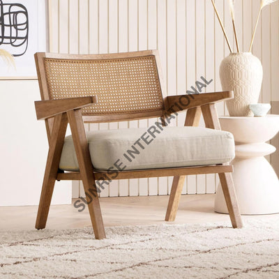 Mid Century sheesham wood leisure accent arm chair with rattan cane work & seat cushion! Home & Living:Furniture:Living