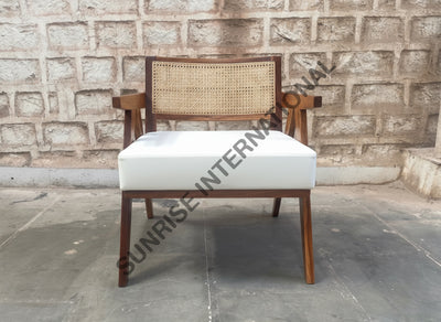 Mid Century sheesham wood leisure accent arm chair with rattan cane work & seat cushion! Home & Living:Furniture:Living
