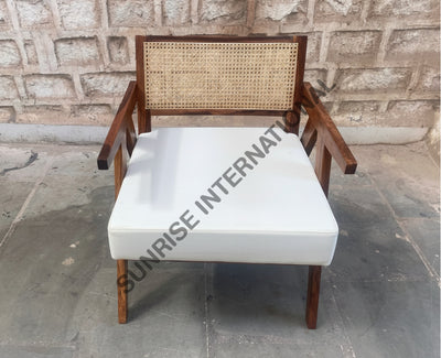 Mid Century sheesham wood leisure accent arm chair with rattan cane work & seat cushion! Home & Living:Furniture:Living