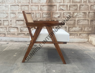 Mid Century sheesham wood leisure accent arm chair with rattan cane work & seat cushion! Home & Living:Furniture:Living