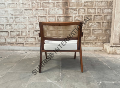 Mid Century sheesham wood leisure accent arm chair with rattan cane work & seat cushion! Home & Living:Furniture:Living