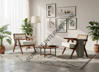 Mid Century sheesham wood leisure accent arm chair with rattan cane work & seat cushion! Home & Living:Furniture:Living