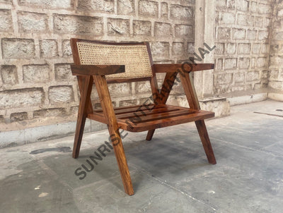 Mid Century sheesham wood leisure accent arm chair with rattan cane work & seat cushion! Home & Living:Furniture:Living
