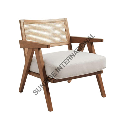 Mid Century sheesham wood leisure accent arm chair with rattan cane work & seat cushion! Home & Living:Furniture:Living