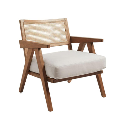 Mid Century sheesham wood leisure accent arm chair with rattan cane work & seat cushion !