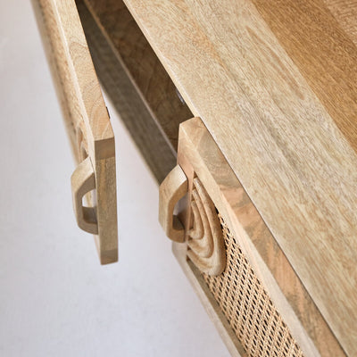 Mid Century solid wood TV unit stand cabinet with rattan cane work !