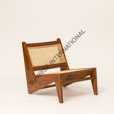 Mid Century Wooden Relaxing Kangaroo Chair - Rattan Cane Style Chandigarh Furniture Home &