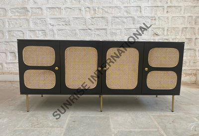 Mid Century Wooden Large Sideboard Cabinet With Rattan Cane Work! Home & Living:furniture:living