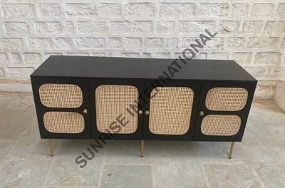 Mid Century Wooden Large Sideboard Cabinet With Rattan Cane Work! Home & Living:furniture:living