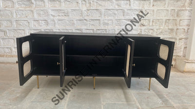 Mid Century Wooden Large Sideboard Cabinet With Rattan Cane Work! Home & Living:furniture:living