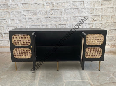 Mid Century Wooden Large Sideboard Cabinet With Rattan Cane Work! Home & Living:furniture:living