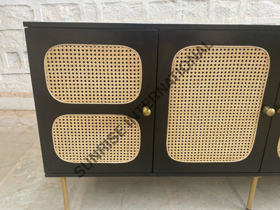 Mid Century Wooden Large Sideboard Cabinet With Rattan Cane Work! Home & Living:furniture:living