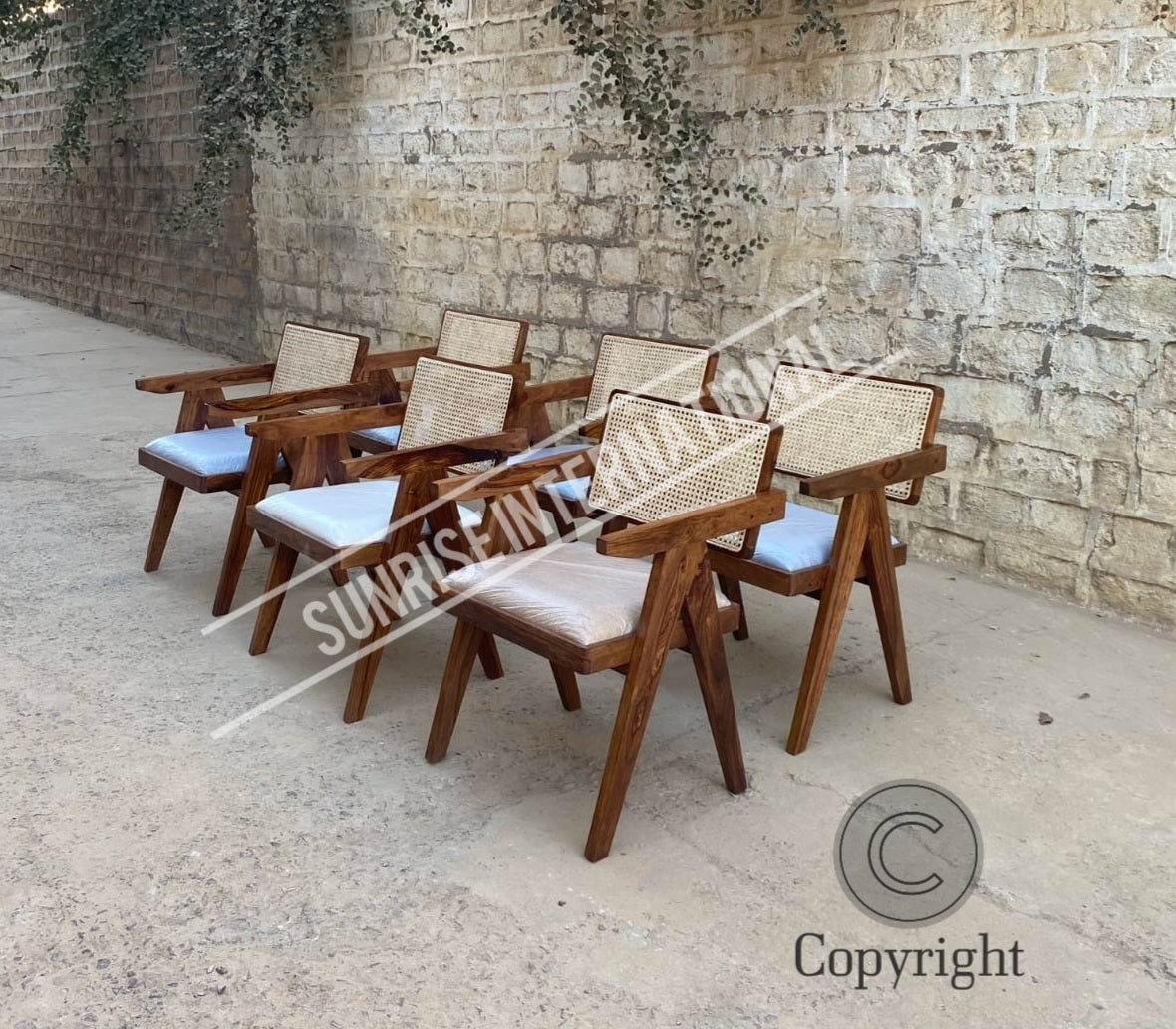 Buy wooden Chandigarh Arm Chair with cane work & seat cushion design ...