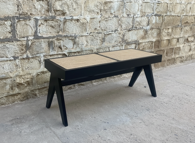 Mid Century wooden Relaxing Bench - Rattan Cane Style work Furniture