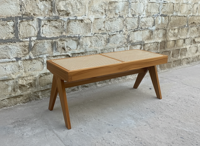 Mid Century wooden Relaxing Bench - Rattan Cane Style work Furniture