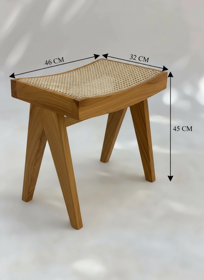 Mid Century wooden Stool - Cane rattan Style Furniture