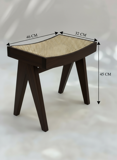 Mid Century wooden Stool - Cane rattan Style Furniture