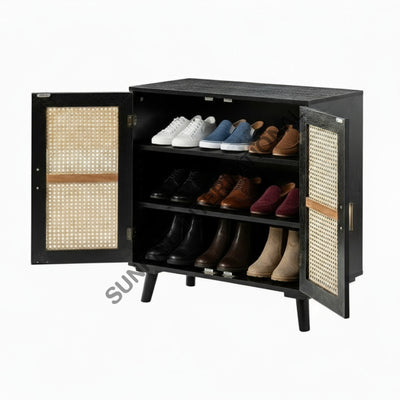 Mid Century wooden shoe cabinet rack with rattan cane work! Home & Living:Furniture:Living Room:Chairs