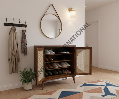 Mid Century wooden shoe cabinet rack with rattan cane work! Home & Living:Furniture:Living Room:Chairs