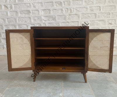 Mid Century wooden shoe cabinet rack with rattan cane work! Home & Living:Furniture:Living Room:Chairs
