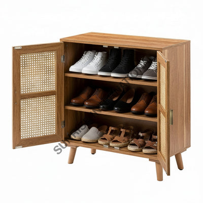 Mid Century wooden shoe cabinet rack with rattan cane work! Home & Living:Furniture:Living Room:Chairs