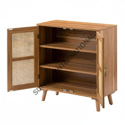 Mid Century wooden shoe cabinet rack with rattan cane work! Home & Living:Furniture:Living Room:Chairs