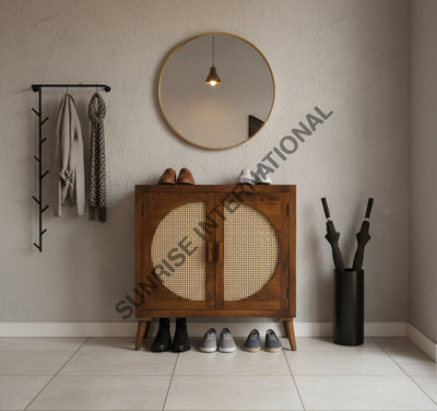 Mid Century wooden shoe cabinet rack with rattan cane work! Home & Living:Furniture:Living Room:Chairs