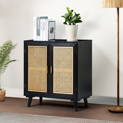 Mid Century wooden shoe cabinet rack with rattan cane work !