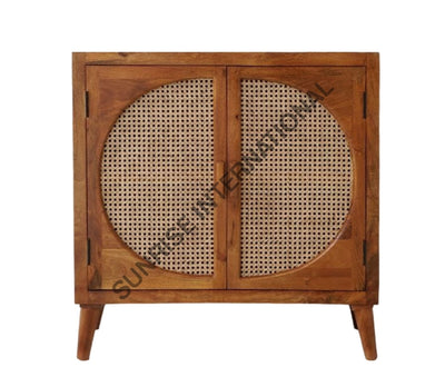 Mid Century Wooden Sideboard Cabinet With Rattan Cane Work ! Home & Living:furniture:living