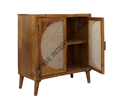 Mid Century Wooden Sideboard Cabinet With Rattan Cane Work ! Home & Living:furniture:living