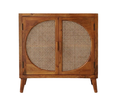 Mid Century wooden sideboard cabinet with rattan cane work !