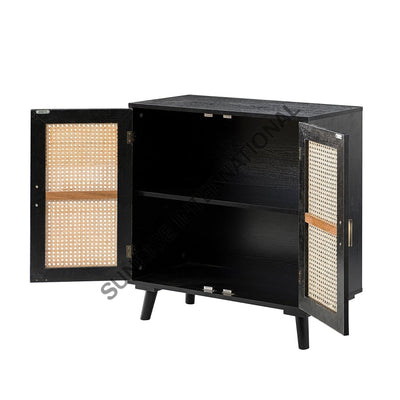 Mid Century Wooden Sideboard Cabinet With Rattan Cane Work ! Home & Living:furniture:living