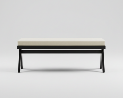 solid wood upholstered bench with pierre jeanneret chandigarh design