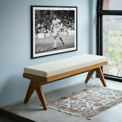 solid wood upholstered bench with pierre jeanneret chandigarh design