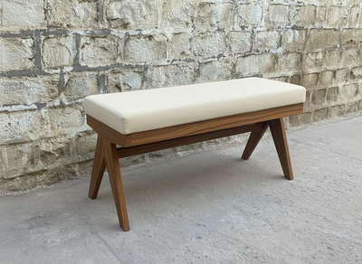 solid wood upholstered bench with pierre jeanneret chandigarh design