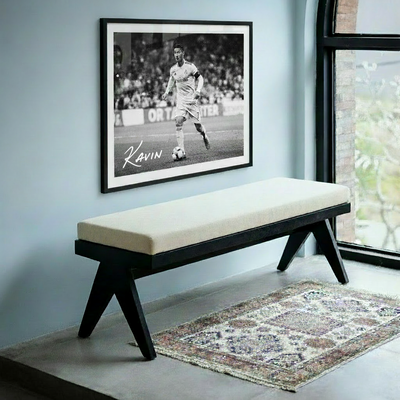 solid wood upholstered bench with pierre jeanneret chandigarh design