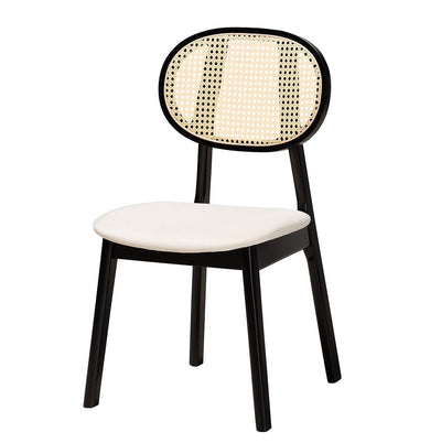 Mid century Mango wood dining chair with cane rattan work & seat cushion