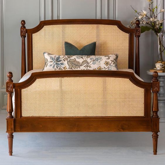 Mid century Rattan cane Sheesham wood King / Queen / Single Bed - Choose your size